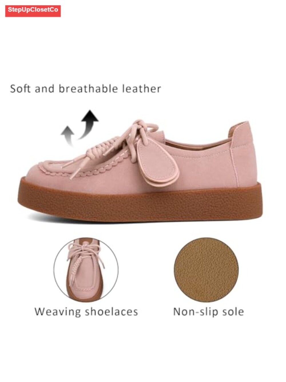 Chunky Platform Suede Loafers Lace-Up Oxford Shoes for Work - Picture 3 of 6